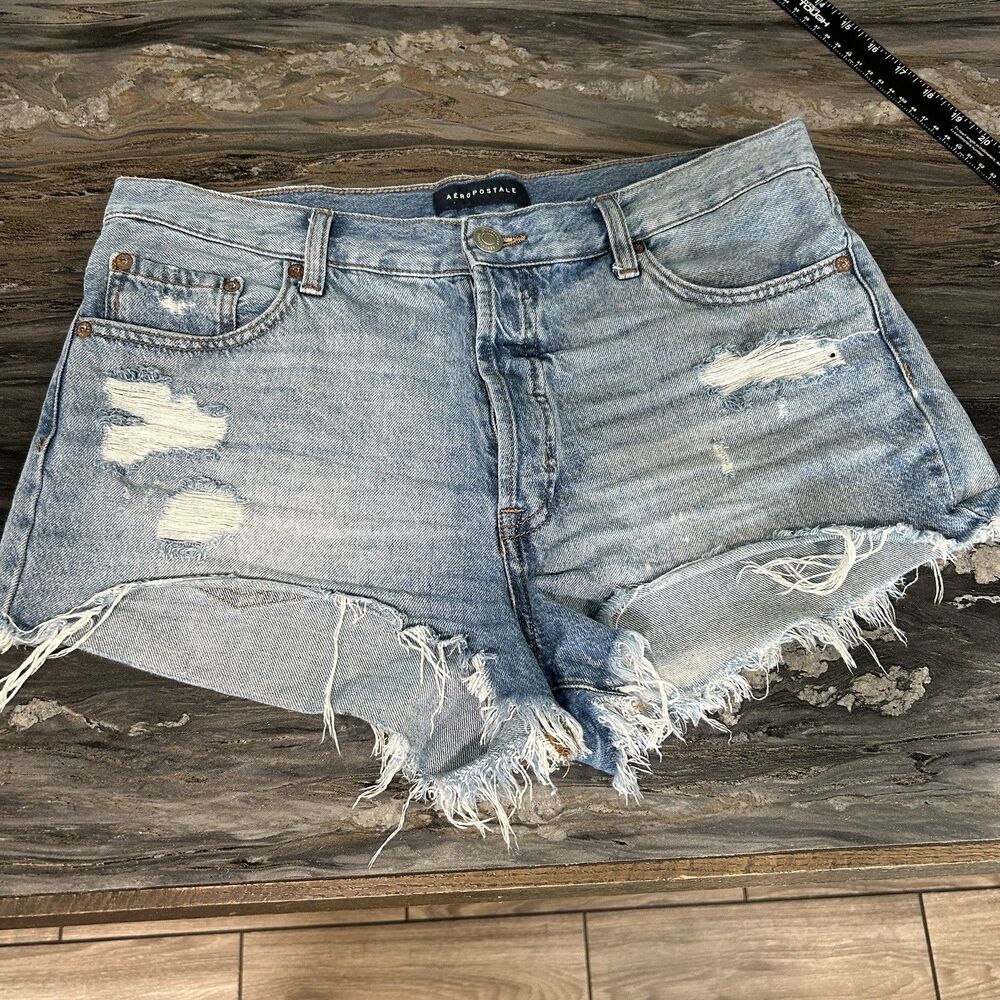 Aeropostale Womens Shorts 10 Boyfriend Fit High Rise 2” Inseam Blue Denim Jorts